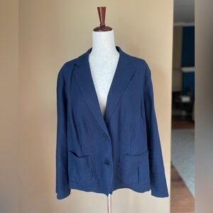 Lauren Ralph Lauren Womens Linen Blazer Single Breasted 18W Navy Blue Nautical #